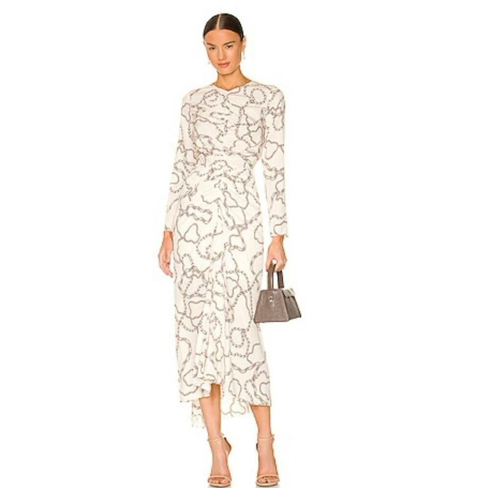 Veronica Beard Kersey Ruched Silk-Blend Crepe De Chine Midi Dress Size 6 NWT